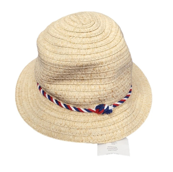 Fedora Straw Hat Red White Blue Rope - Picture 4 of 4